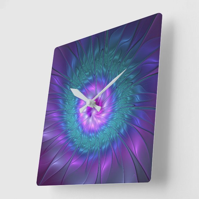 Horloge Carrée Beauté florale Abstraite Fleur d'art fractionnée c (Angle)
