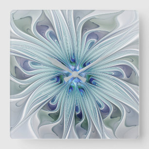 Horloge Carrée Beauté florale Abstraite moderne Blue Pastel Flowe