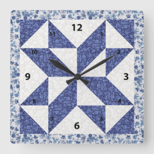 Horloge Carrée Beautiful Blue Calico Quilted Look