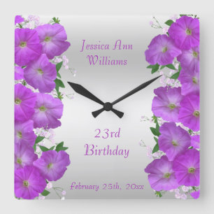 Horloge Carrée Beautiful Classy Petunias Floral Birthday
