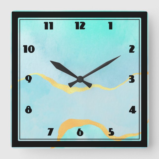 Horloge Carrée Beautiful Tropical Green with Gold Border (Recto)