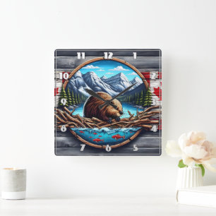 Horloge Carrée Beaver Building Lodge by Mountain Lake au Canada