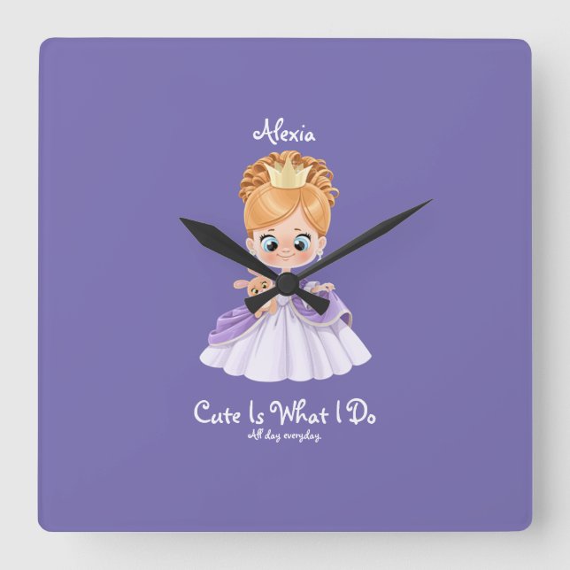 Horloge Carrée Bébé blanc et violet mur carré bébé (Recto)