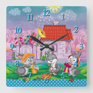Horloge Carrée Bébé lapin petit