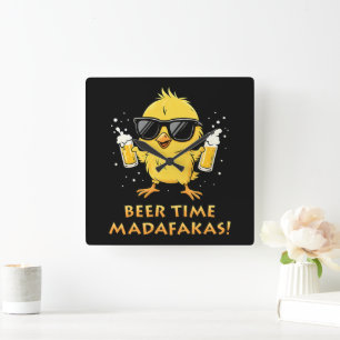 Horloge Carrée Beer Time Madafakas Drôle Mème Duck Goose Retro