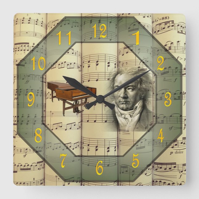 Horloge Carrée Beethoven ~ Symphony Orchestra ~ Piano ~ (Recto)