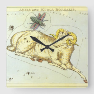 Horloge Carrée Bélier, Constellation Vintage, Miroir d'Urania