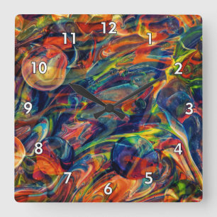 Horloge Carrée Belle et colorée oeuvre Abstraite