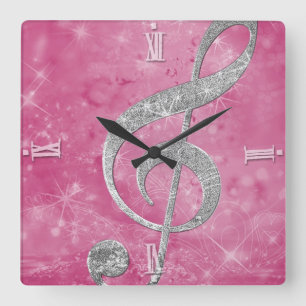 Horloge Carrée Belle étincelle effet de brillance argent treble c