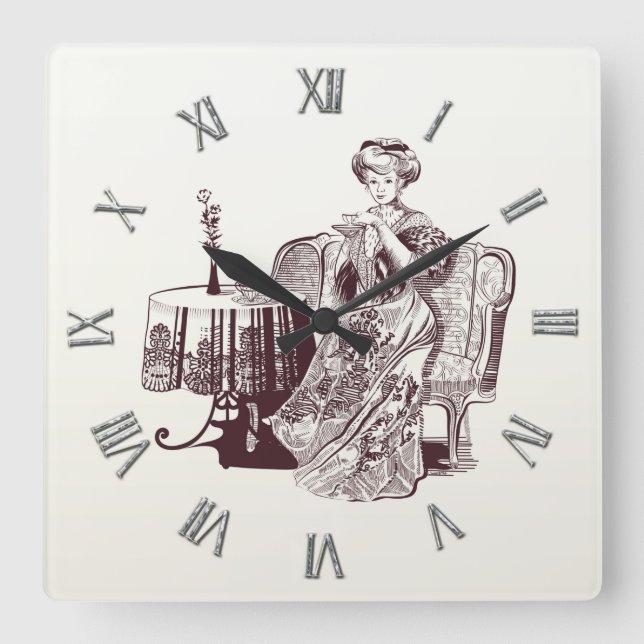 Horloge Carrée Belle Lady boissons thé (Recto)