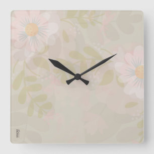 Horloge Carrée Belle or rose Abstrait Floral