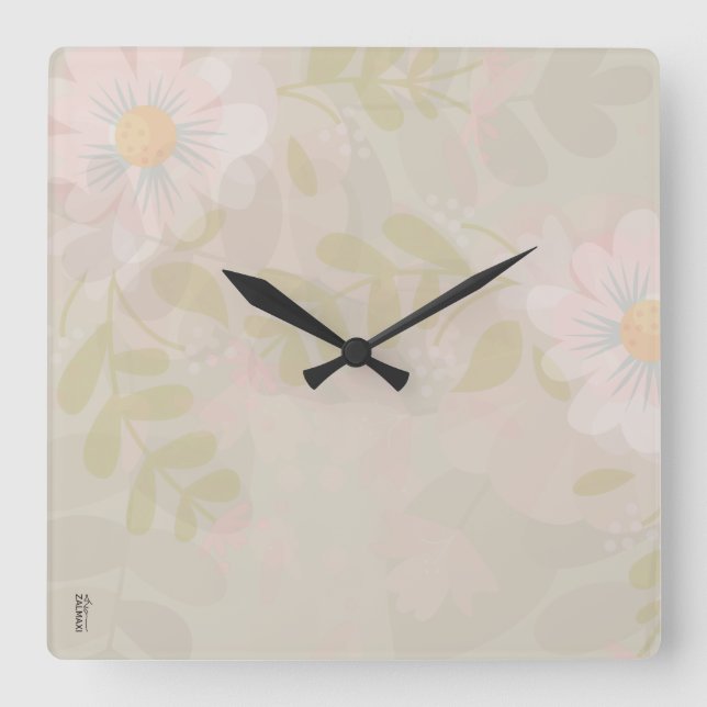 Horloge Carrée Belle or rose Abstrait Floral (Recto)