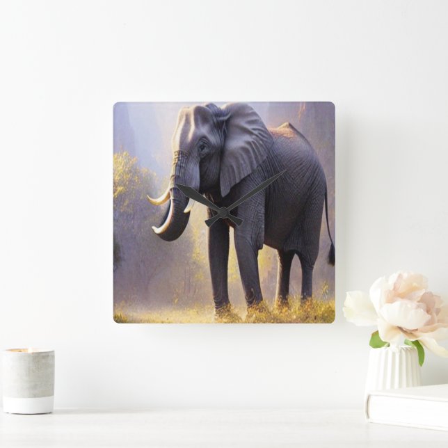 Horloge Carrée Belle peinture d'un éléphant dans sa nature (Maison)