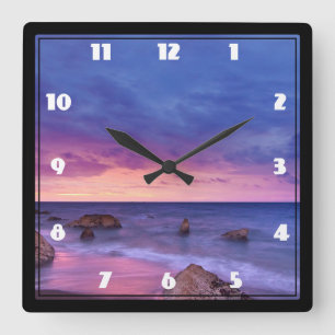 Horloge Carrée Belle photo côtière du coucher de soleil