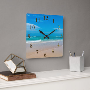 Horloge Carrée Belle Plage Tropicale Turquoise