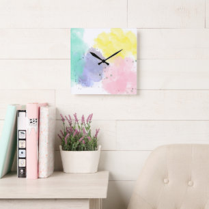 Horloge Carrée Belles couleurs avec une touche douce  