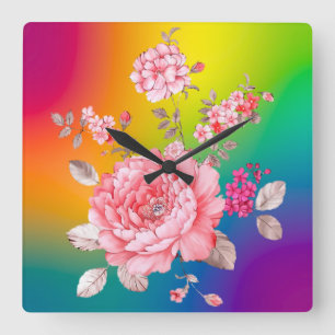 Horloge Carrée Belles fleurs