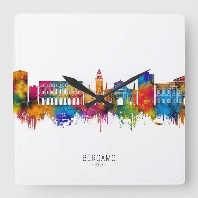 Horloge Carrée Bergamo Italy Skyline (Recto)