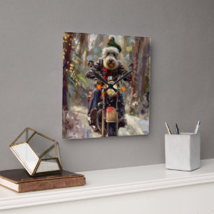 Horloge Carrée Bernedoodle Chien équitation Moto Noël