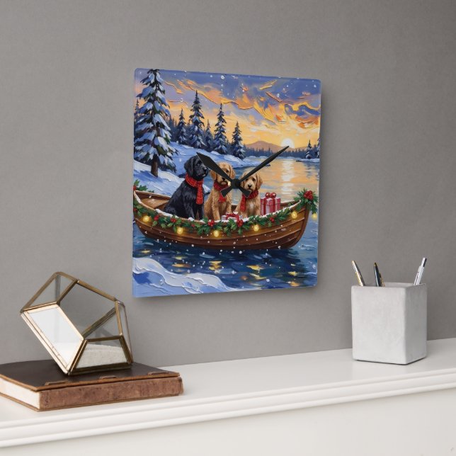 Horloge Carrée Bernedoodle Christmas Boat Holiday (Bureau)