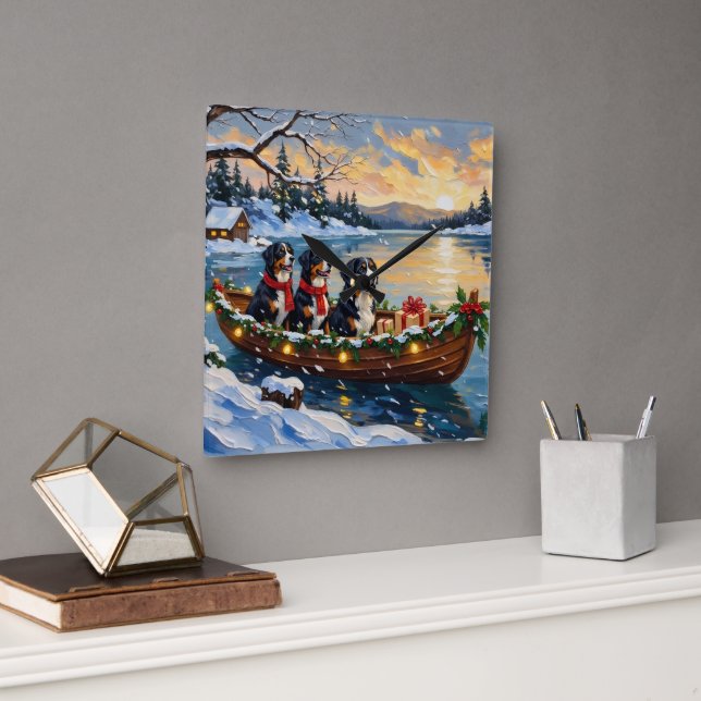 Horloge Carrée Bernese Mountain Dog Christmas Boat Holiday (Bureau)