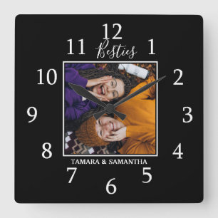 Horloge Carrée  Besties BFF Photo Meilleur Ami Nom Noir