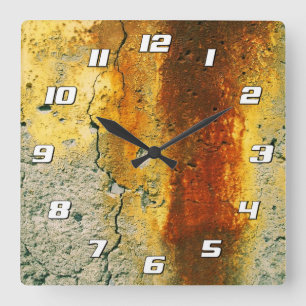 Horloge Carrée Béton rouillé Grunge urbain avec nombre