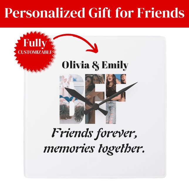Horloge Carrée BFF Photo Wall Clock – Personalized Gift (BFF Photo Wall Clock Personalized Gift)