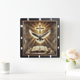 Horloge Carrée Bible de la croix de l'Esprit Saint