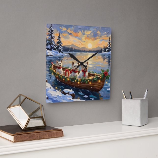 Horloge Carrée Bichon Frise Christmas Boat Holiday (Bureau)