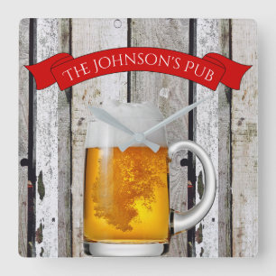 Horloge Carrée Bière personnalisée Stein et "Pub (de votre nom)