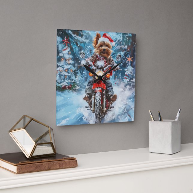 Horloge Carrée Biewer Terrier Chien équitation Moto Noël (Bureau)