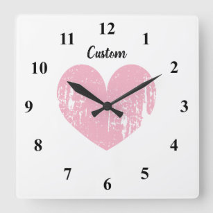 Horloge Carrée Big pink vintage heart large square wall clock