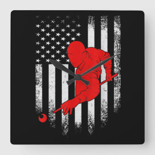 Horloge Carrée Billard Lover   American Flag Billiards Gift
