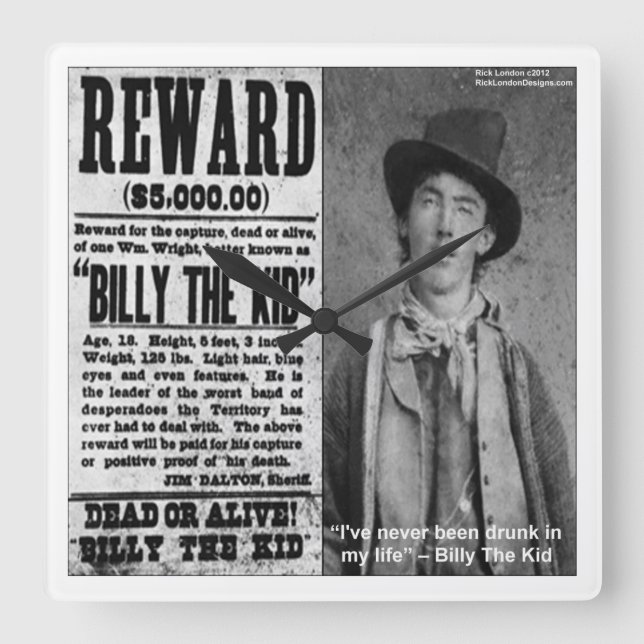 Horloge Carrée Billy the Kid Wanted Poster Wall Clock (Recto)