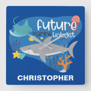 Horloge Carrée Biologiste Maritime Du Futur Avec Nom
