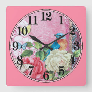 Horloge Carrée Birds Butterflies and Flowers