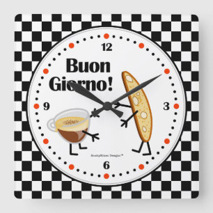 Horloge Carrée Biscotti et café - Buon Giorno - nourritures