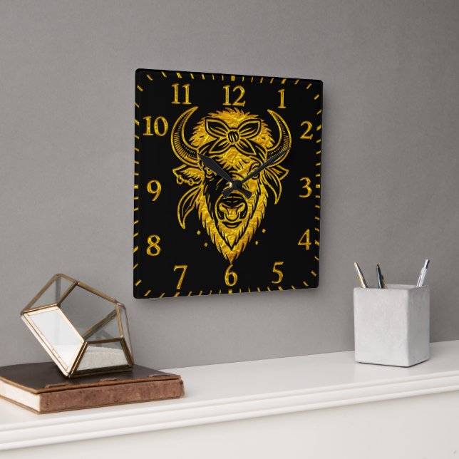 Horloge Carrée Bison avec Bandana en style graphique (Bureau)