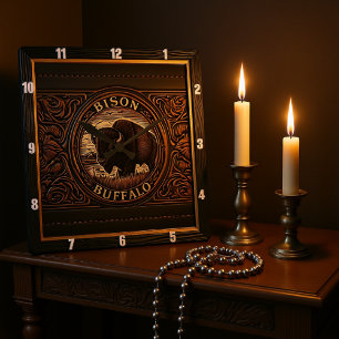 Horloge Carrée Bison Buffalo Tooled Buffalo Sunset