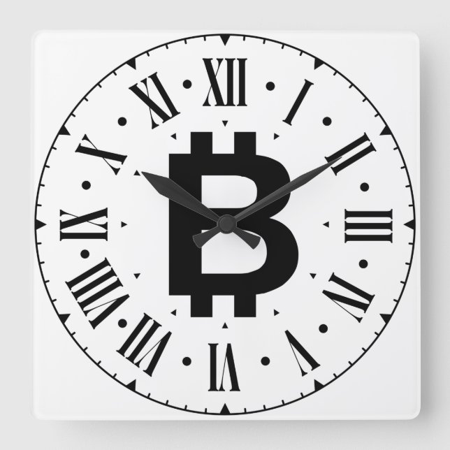 Horloge Carrée Bitcoin B Bold Roman Numeral Wall Clock (Recto)