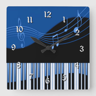 Horloge Carrée Black and Blue Musical Melody Square Wall Clock