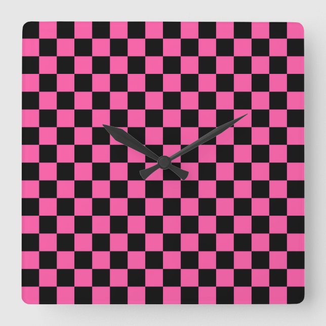 Horloge Carrée Black and pink checkerboard pattern (Recto)