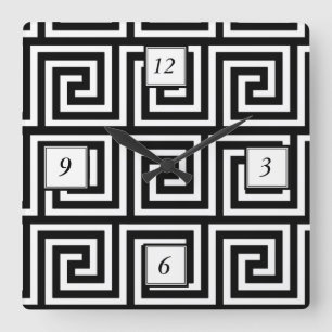 Horloge Carrée Black and White Greek
