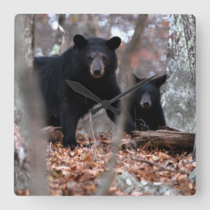 Horloge Carrée Black Bear and Cub Clock