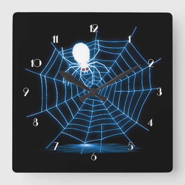 Horloge Carrée Black & Blue Halloween Spider Web Wall Clock (Recto)