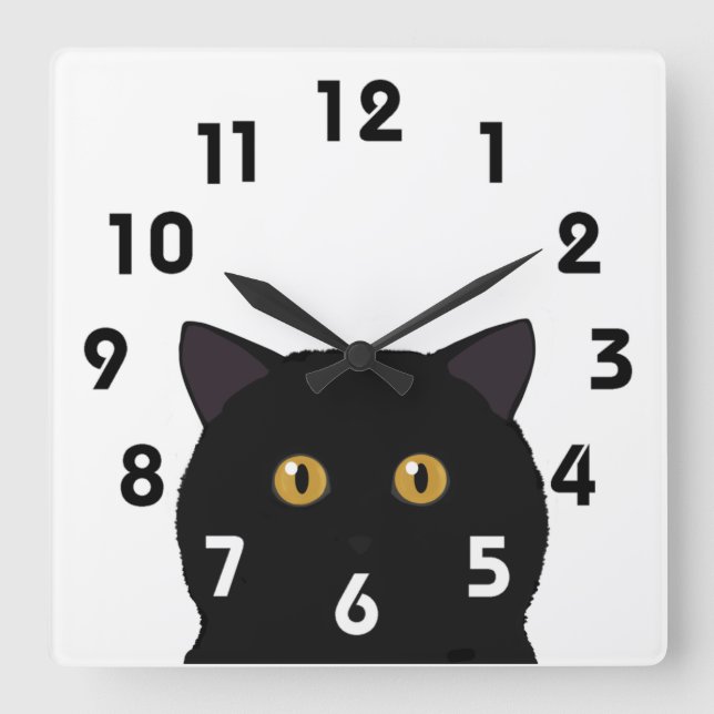 Horloge Carrée Black Cat Wall (Recto)