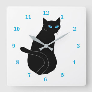 Horloge Carrée Black Cat with Blue Eyes