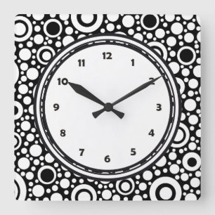Horloge Carrée Black Dots & Circles Grid + your backgr. &