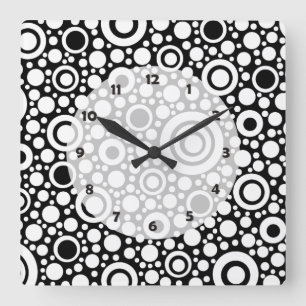 Horloge Carrée Black Dots & Circles Grid + your backgr. &